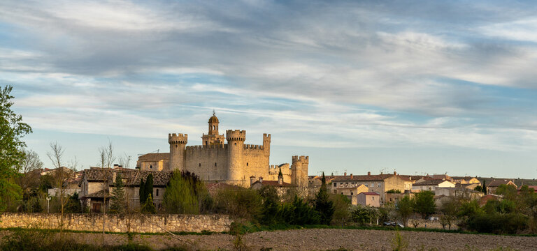 view of the castle and village of Olmillos de Sasamon in north central Spain