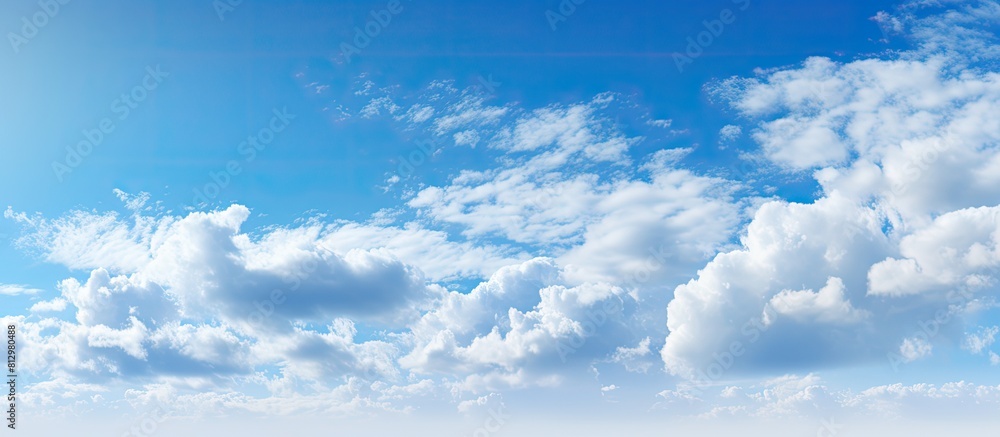 Poster a clear day in the morning with a blue sky background white clouds and copy space for adding images 
