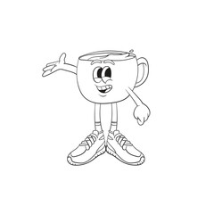 Coffee shop or cafe logo or print design with cup of coffee mascot isolated on white background. Vector illustration