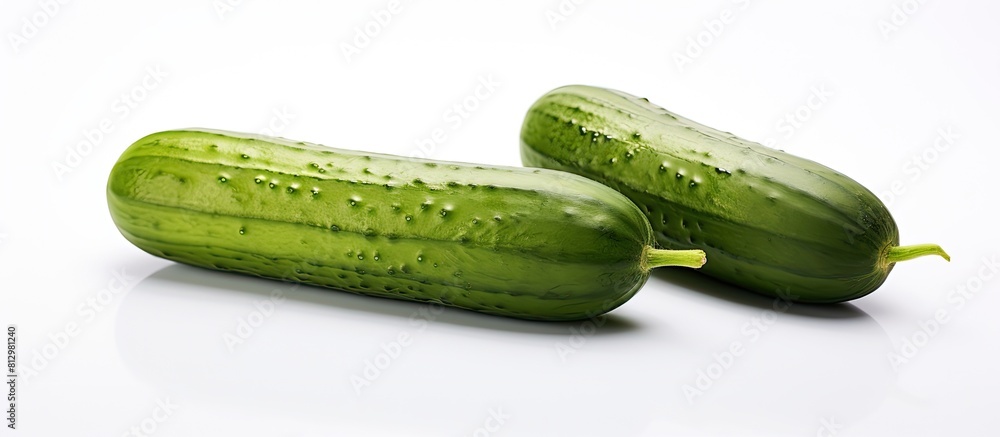 Poster a copy space image featuring three cucumbers placed on a pristine white background