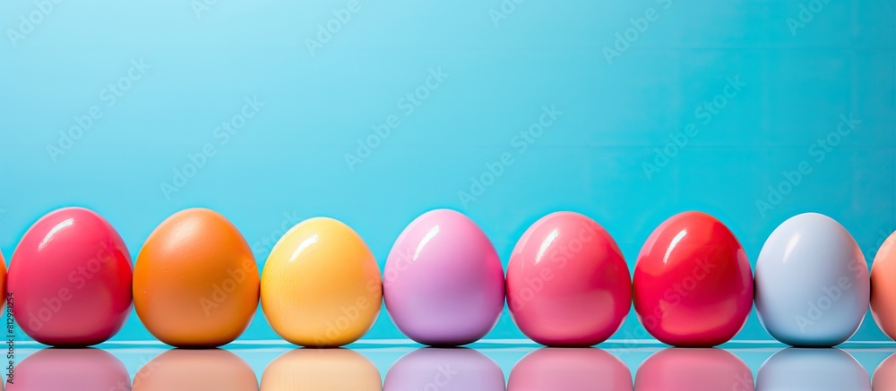 Poster colorful easter eggs arranged on a vibrant background leaving an empty space for the image. copyspac