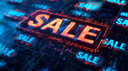 colorful digital neon sign with the word "Sale"