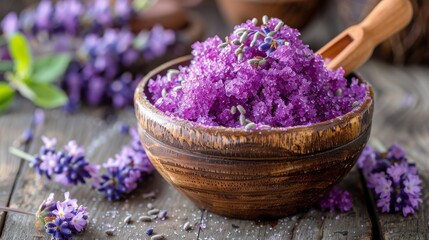 Handmade DIY natural sugar body scrub with lavender and coconut oil
