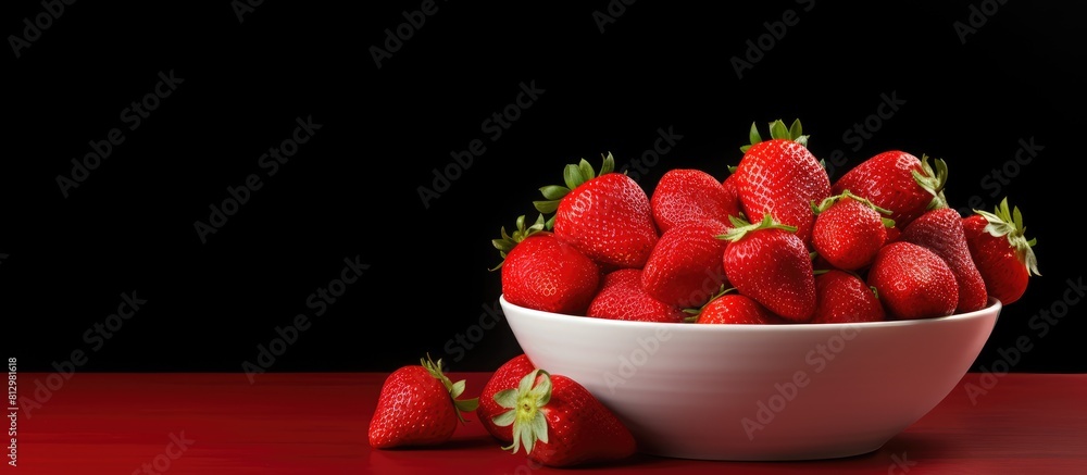 Poster a bowl filled with fresh strawberries surrounded by empty space for additional images or text