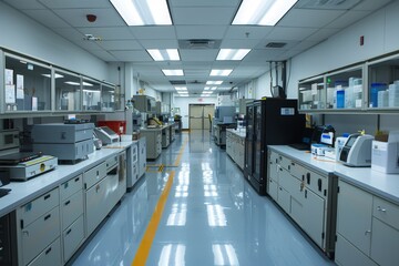 Obraz premium Medical Equipment Maintenance Facility: An image of a medical equipment maintenance facility where technicians inspect, repair, and calibrate medical devices