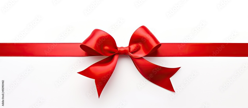 Poster a shiny red ribbon stands out against a clean white background providing ample copy space for text o