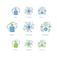 Artificial Intelligence, AI, Machine Learning, ML, Data Science Vector Illustrtaion Icon Designs