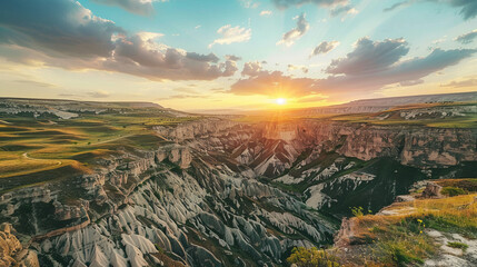 canyon view in summer. Colorful canyon landscape at sunset. nature scenery in the canyon. amazing nature background. summer landscape in nature. Tasyaran canyon travel in the great valley.  - Powered by Adobe