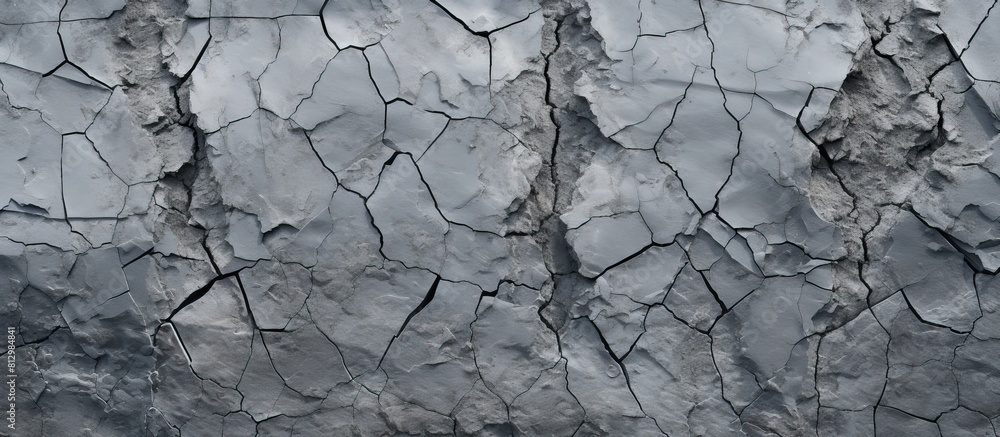 Poster a cracked grey concrete surface displaying visible reinforcement providing ample copy space for imag
