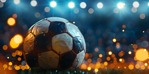 Soccer Ball in a Stadium with Lights in stadium Classic Look background - Ai Generated