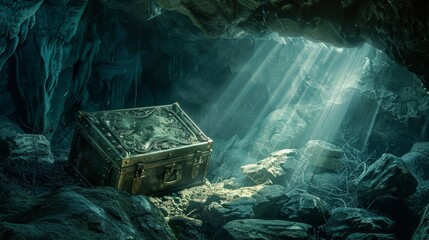 Fantasy Pirate Treasure: Wealth of Gold Coins in Cave Chest