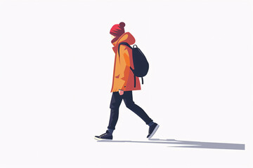 "Man Walking Past an Orange Kiosk Illustration"
"Illustrated Scene of Man in Orange Jacket Walking"
"Minimalist Urban Street Scene with Male Pedestrian"