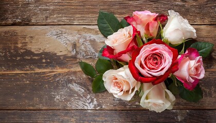 bouquet of roses on wooden background