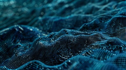 A blue and white patterned fabric with a metallic look