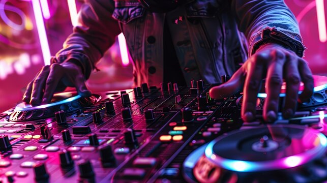 dynamic energy of a DJ in a low-angle view