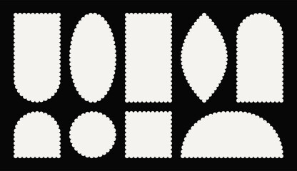 Geometric Shapes white quote Frame set. Empty jagged curved box element. Wavy simple stickers or stamps Textbox. Flat Vector isolated illustration for poster social media with text place.