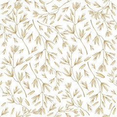 Watercolor seamless pattern with golden cereals. Minimalistic digital paper with botanical elements isolated on white. 