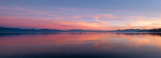 Mirror reflection Lake Tahoe Sunset 