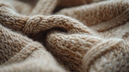 Detailed image of an eco-friendly wool sweater, focus on the weave and natural dye colors, promoting slow fashion