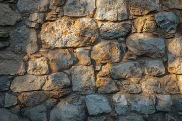 sunlit stone wall showcasing its rough textured surface creating an organic background architectural photography