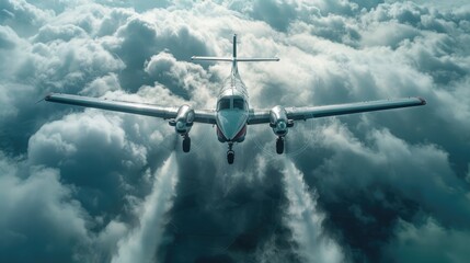 Close-Up of Cloud Seeding Aircraft in Action Amidst Cumulus Clouds
