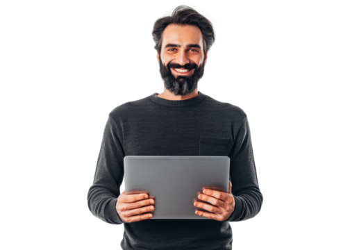 Middle Eastern Man with Laptop Smiling