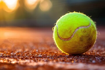 tennis ball on clay court fluorescent yellow felt texture speed and agility concept - Powered by Adobe