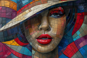 Tapestry of colors and shapes forms the visage of a woman-1