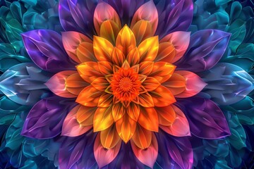 vibrant multicolored floral mandala with layered petals abstract digital illustration
