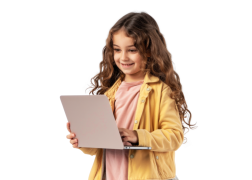 Young Arab Girl with Tablet on Transparent Background