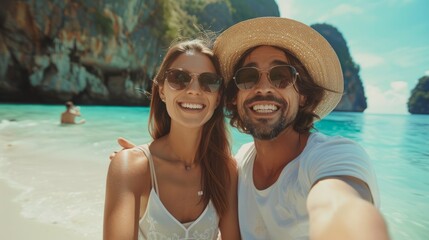 Fototapeta premium Happy couple enjoying Radiates love, happiness, and the scent of summer.