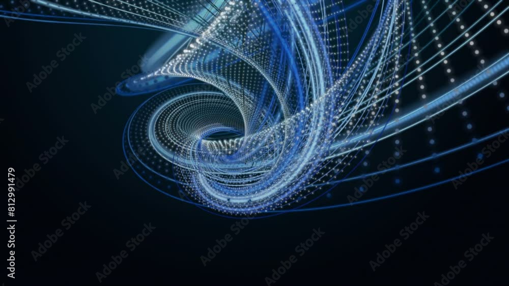Poster futuristic video animation with particle stripe object in slow motion, 4096x2304 loop 4k