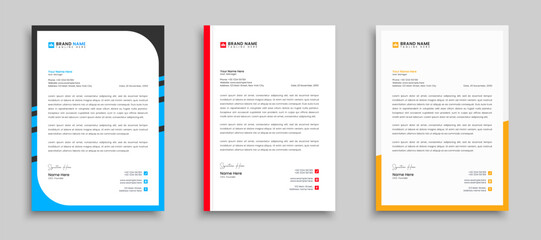 Modern creative letterhead template with yellow, blue, green and red color layout. Company stationery design, letterhead, letter head, Business letterhead design