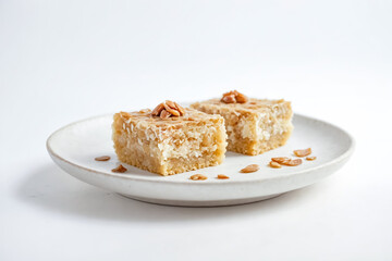 Indulgence in Every Bite: Delicious Coconut Pecan Bars Served on a White Plate