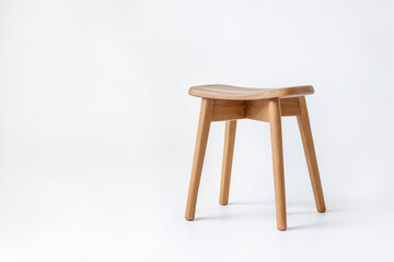 Minimalist Wooden Stool on a White Background