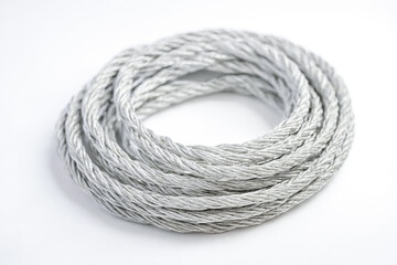 Coiled Silver Rope on White Background