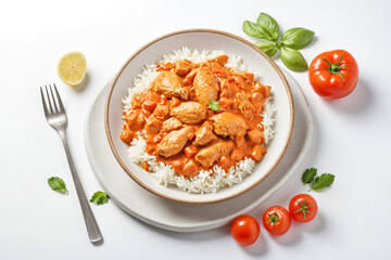 Delicious Chicken Tikka Masala with Basmati Rice and Fresh Vegetables