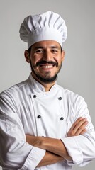 Confident Chef Showcases Culinary Mastery with Inviting Smile and Gourmet Promise