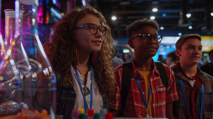 Obraz premium Soft Power in science outreach, global science fairs, diverse participants, international collaboration, educational opportunities