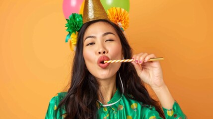 Woman Celebrating with Party Accessories