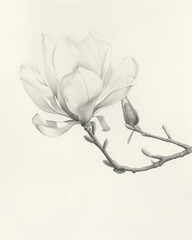 there is a black and white photo of a flower on a branch