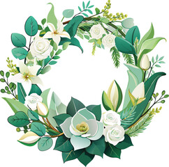 aesthetic Watercolor Green natural wreath for awedding decoration Isolated on white background