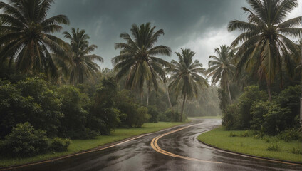 Fototapeta premium Rainy road in the jungle