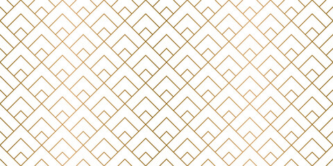 Fototapeta na wymiar Pyramid gold seamless pattern, repeat reticulated line abstract triangle background - vector