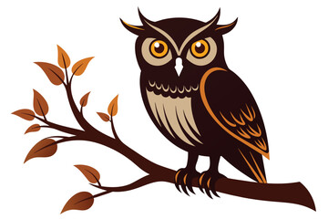 Owl sitting on  a tree branch vector silhouette an white background     