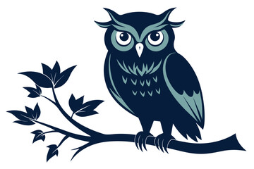 Owl sitting on  a tree branch vector silhouette an white background     
