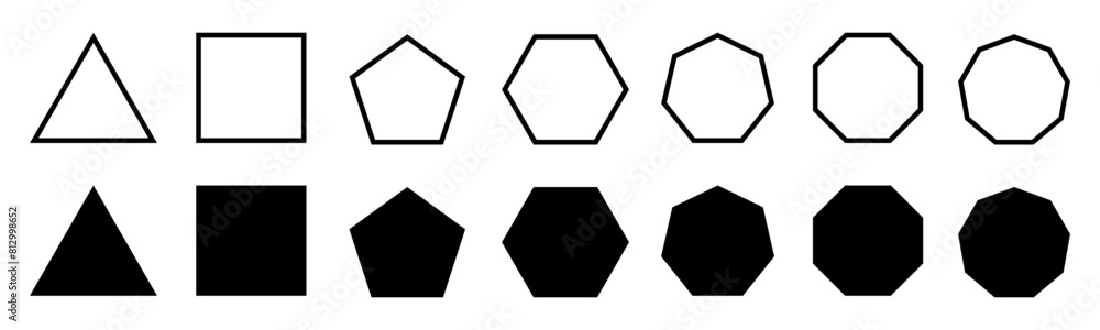 Aufkleber geometric shapes set with rounded corners, triangle square pentagon hexagon heptagon octagon, sharp 