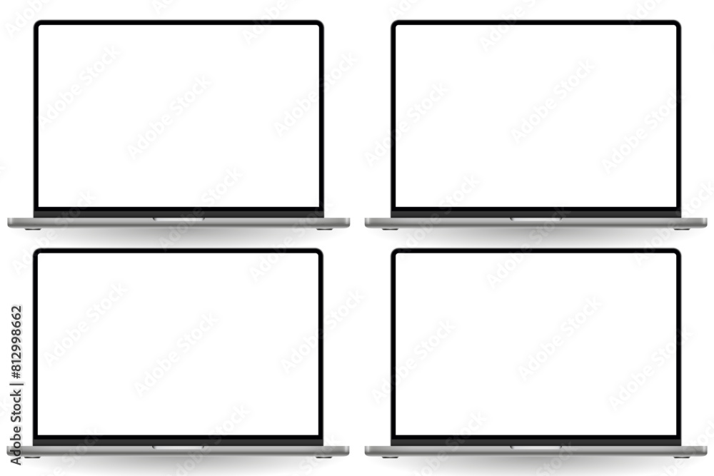 Poster modern laptop mockup group with empty white monitor for showcasing websites screenshots, laptop devi