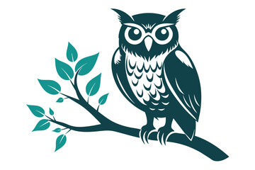 Owl sitting on  a tree branch vector silhouette an white background     