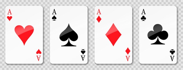 Ace card suit set isolated, playing cards symbols, aces playing cards, card suit icon sign